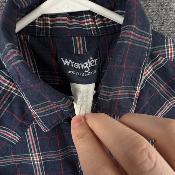 VTG Wrangler Short Sleeve Men Pearl Snap Up Shirt Adult Western Plaid Blue Red L - Picture 9 of 13
